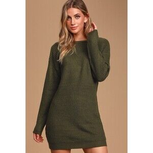 Lulus Bringing Sexy Back Olive Green Backless Sweater Dress - Size M